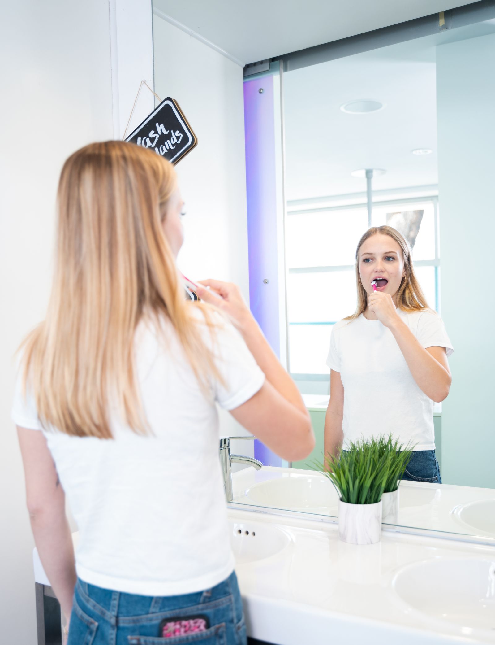 The brushing station by the window