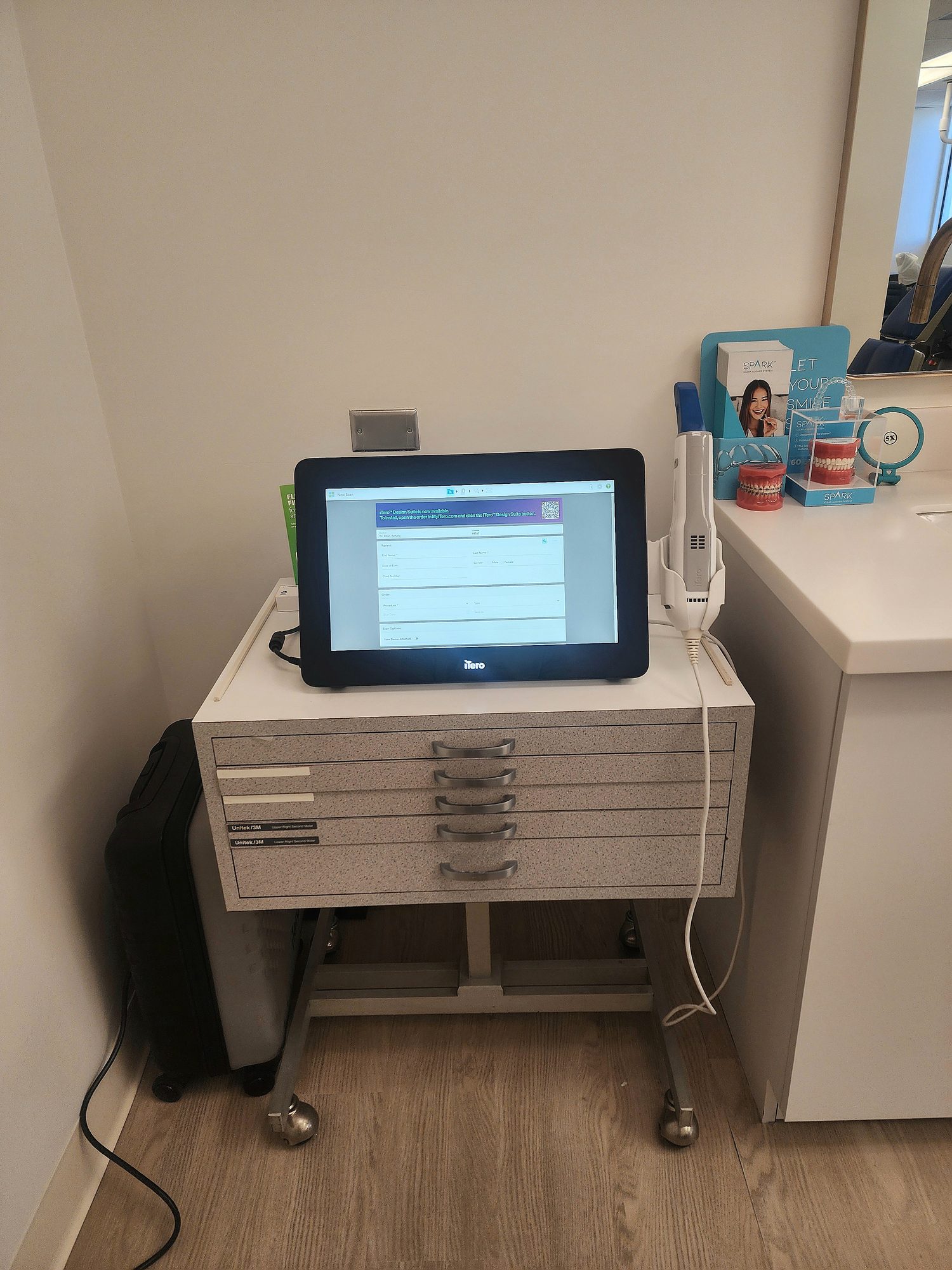 A chairside cart and monitor in the Downtown Los Angeles office