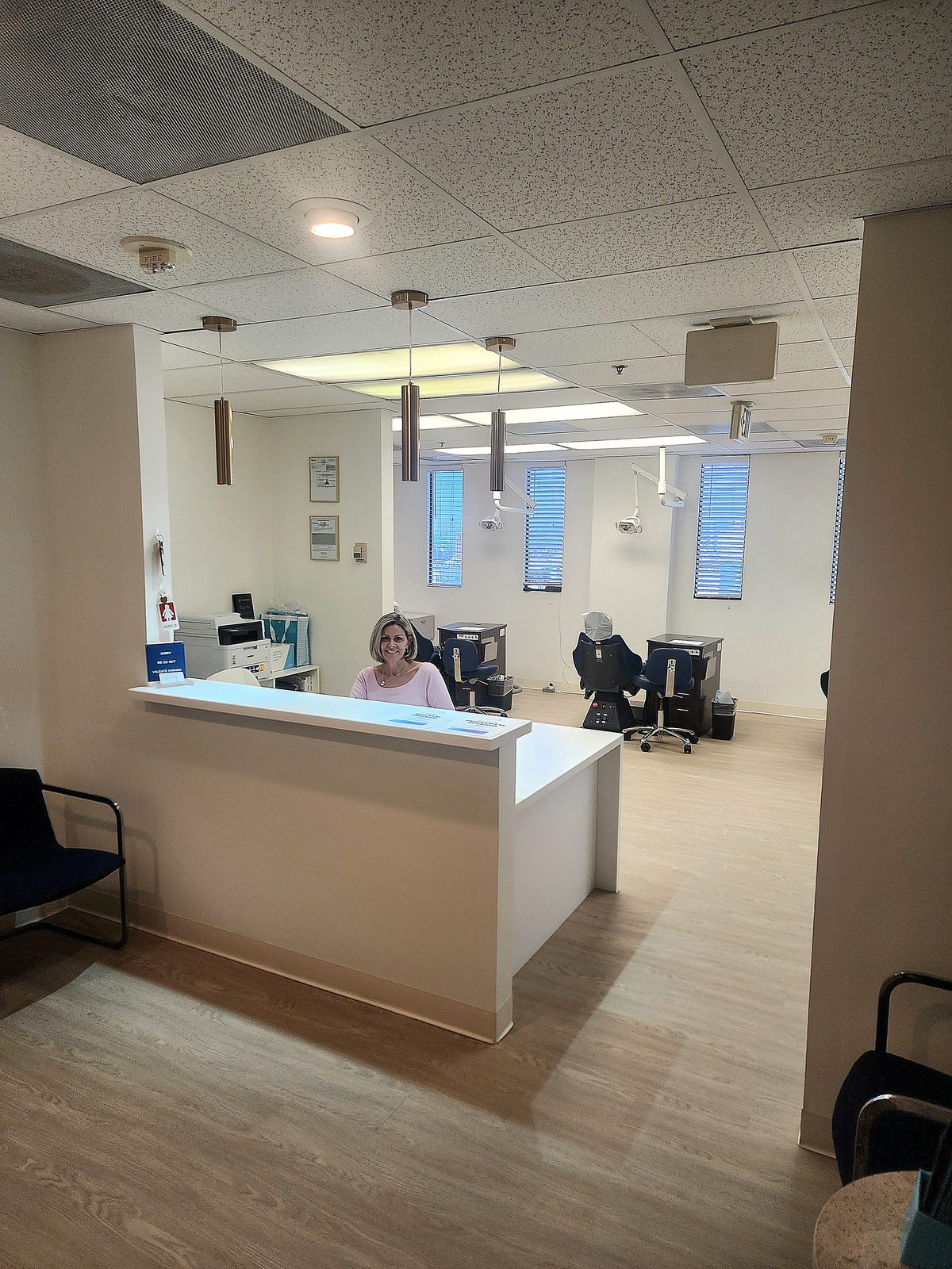The reception desk at the Downtown Los Angeles office